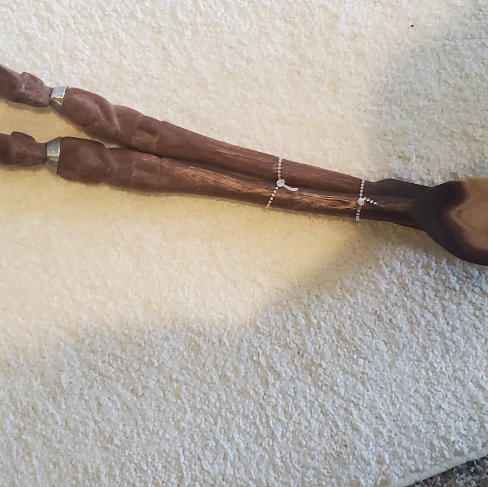 Kenya hand carved  vintage serving spoon and fork. 15 in